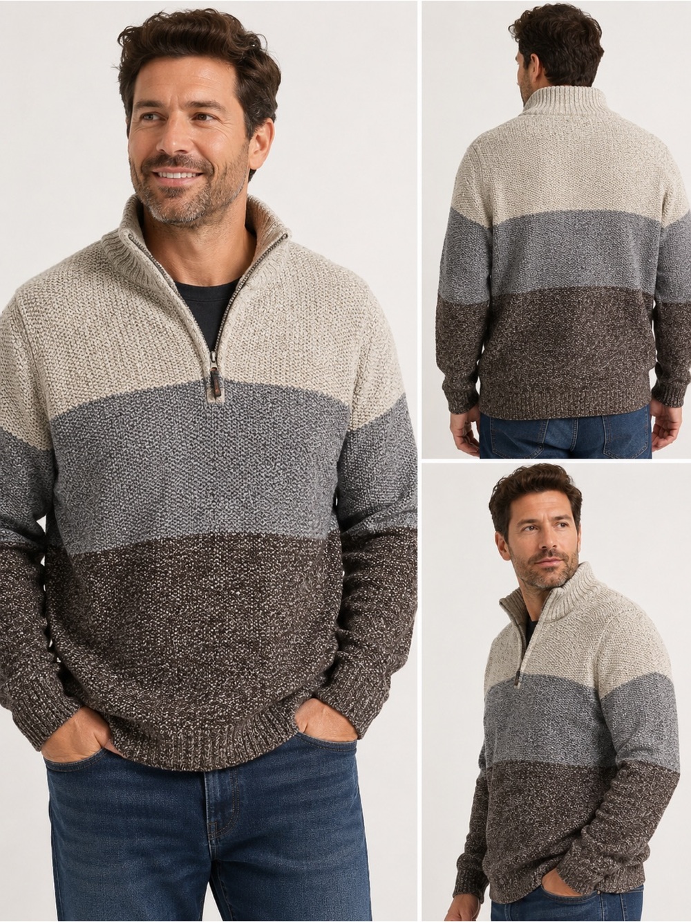Pronti Vintage Colorblock Quarter Zip Sweater Pullover 4XL Fleece Lined